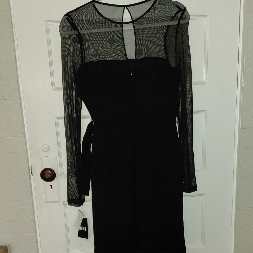 DKNY Black Long Sleeve Dress with Sheer Detail - Picture 2 of 3